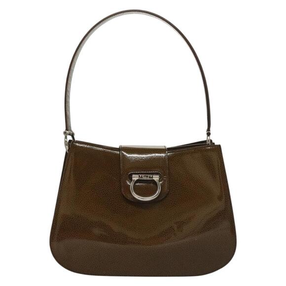 CELINE Shoulder Bag Patent Leather Khaki Silver - Picture 2 of 13